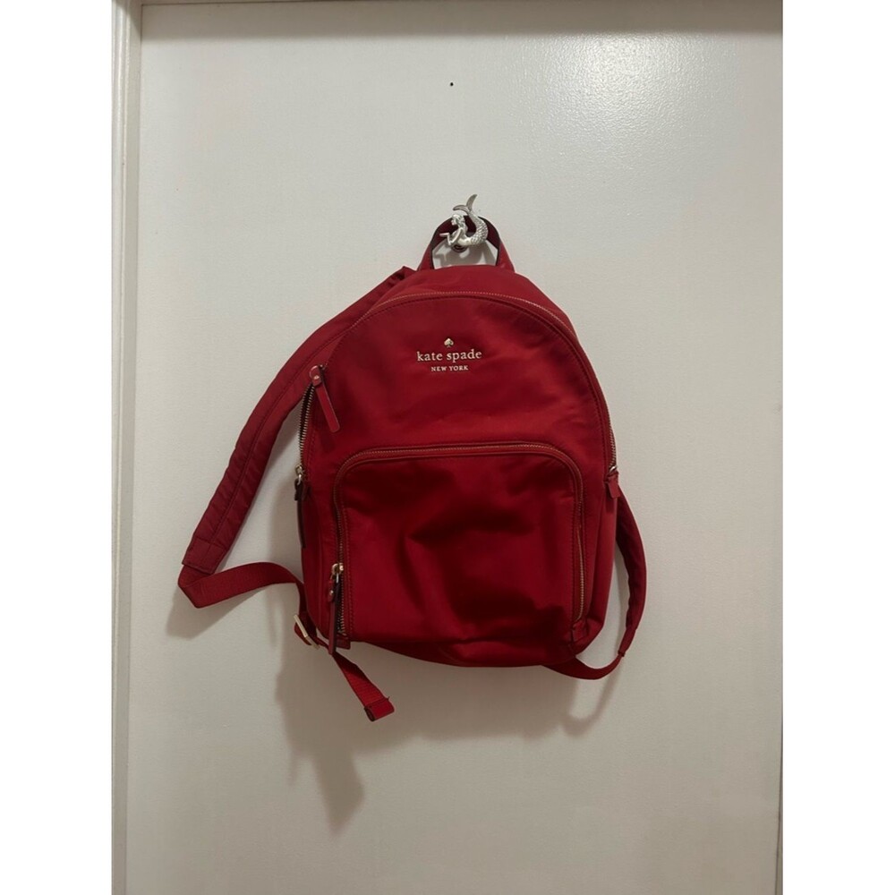 kate spade red nylon mini backpack with gold logo
